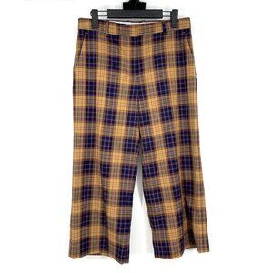 Zara Pants Check Plaid Wide Leg Cropped Culottes Mid Rise